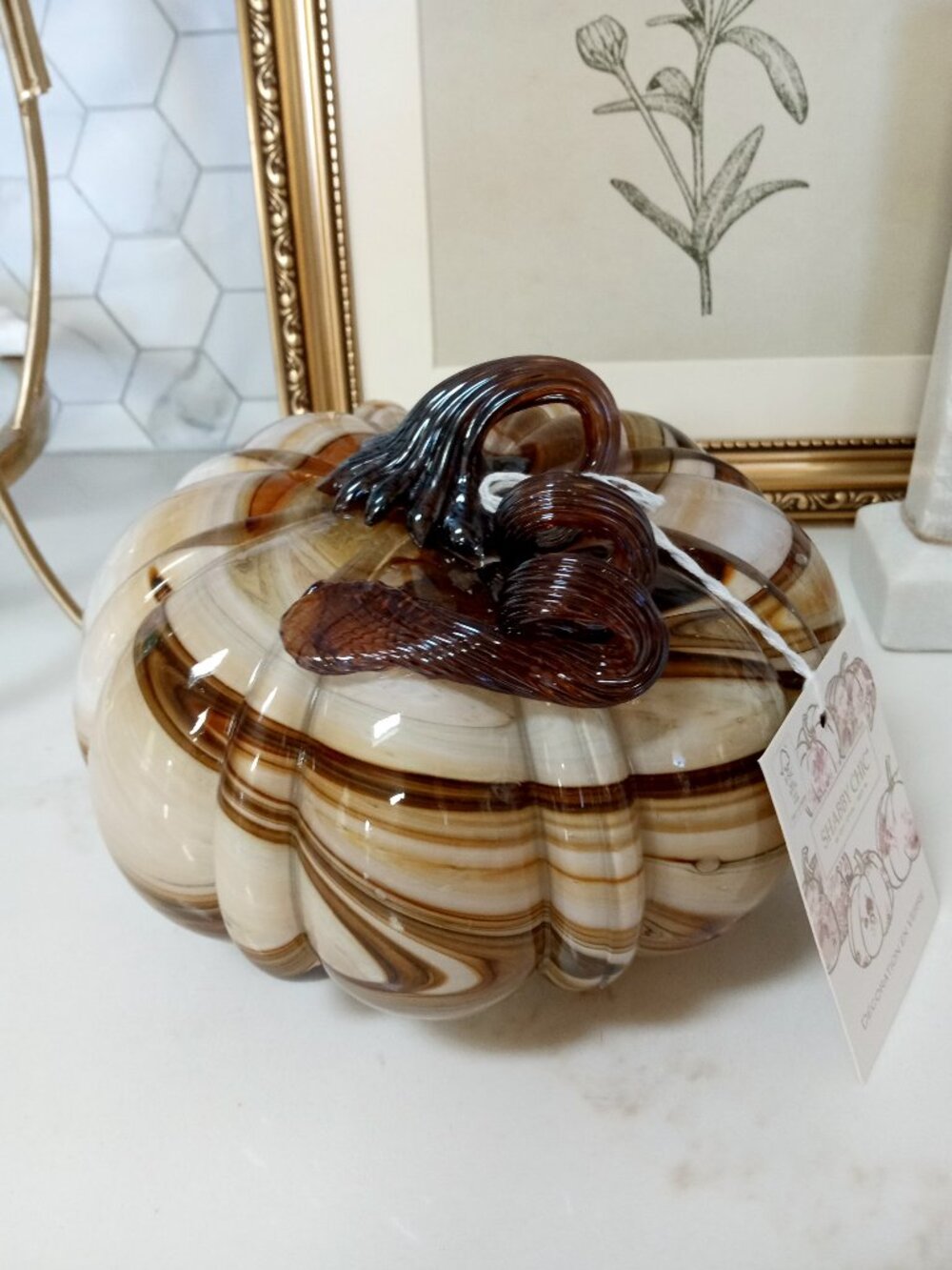 NEW! CARAMEL LATTE SWIRL GLASS PUMPKIN "Oh My"